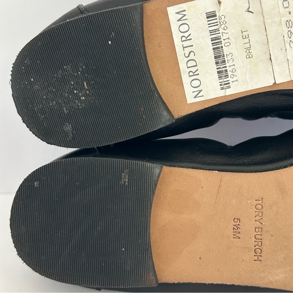 Tory Burch Ballet Loafer Flats Minimalist Black Leather Shoes Logo Size 5.5 - Picture 12 of 15